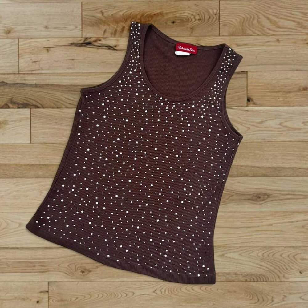 Vintage Y2K Panhandle Slim USA chocolate brown bedazzled tank top 🍫